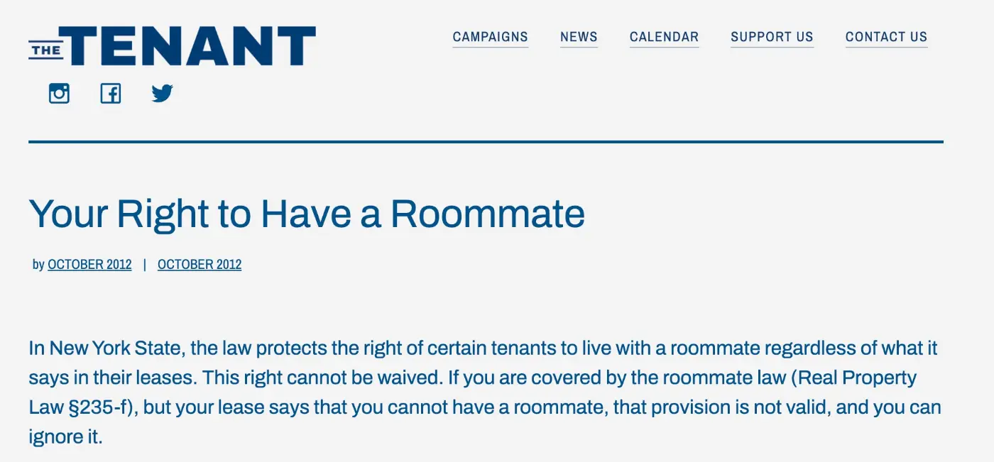 The Tenant website article: Your Right to Have a Roommate